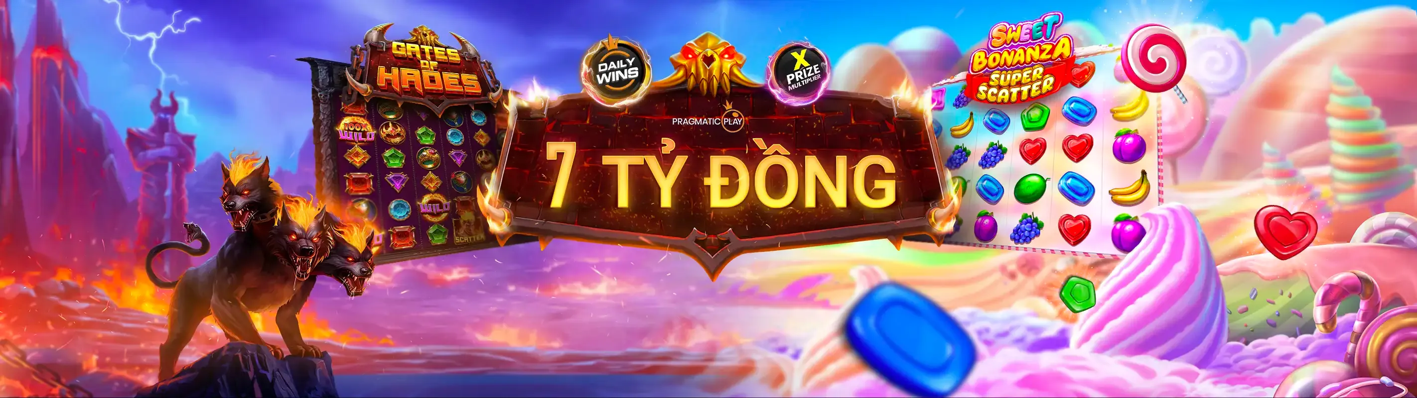 Hình ảnh chính của trang game slot vicwin nổ hũ với các biểu tượng rực rỡ và hiệu ứng chiến thắng